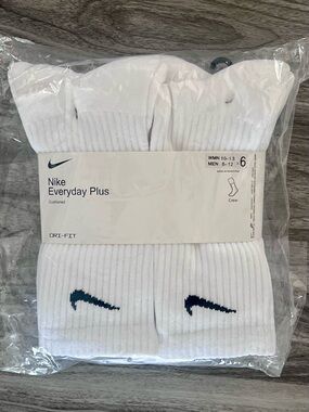 Nike White Crew Socks with Navy Swoosh (6 Pack)